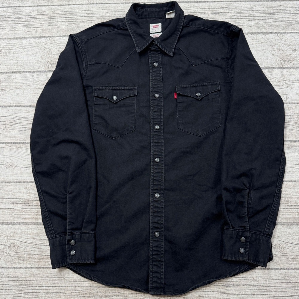 Y2K Levi's Western Shirt Men's M Black Pearl Snap Denim Standard Fit Long Sleeve